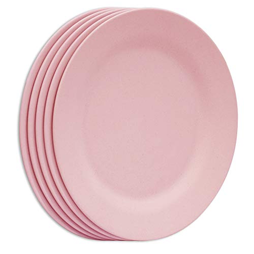 11 Inch Dinner Plate Set Extra Large Pasta Plates Unbreakable Dishes Lightweight Wheat Straw Salad Dinnerware Reusable Fiber Dessert Tableware ( Pink)