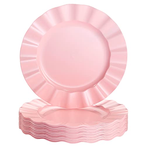 Elegant Plastic Plates for Party with Scalloped Rim (10 PC) Disposable HeavyDuty Dinner Plates for Wedding Reception  1125 Fancy Plastic Dinnerware Sets for Baby Shower Birthday  Events  Pink