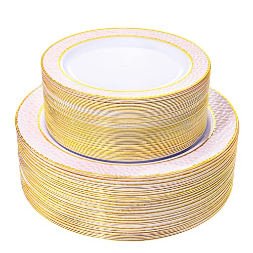 Liacere 102PCS Pink Plastic Plates  Disposable Pink Gold Plates include 51PCS Pink and Gold Dinner Plates 51PCS Pink and Gold Dessert Plates for Weddings  Parties  Valentines Day  Mothers Day