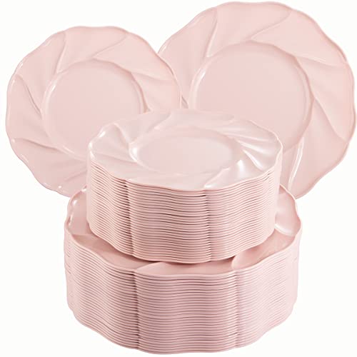 Morejoy Pink Plastic Plates 60PCS Pink Party Plates Pink Disposable Plates Includes 30PCS Pink Dinner Plates 30PCS Pink Dessert Plates Perfect for Wedding Shower Party
