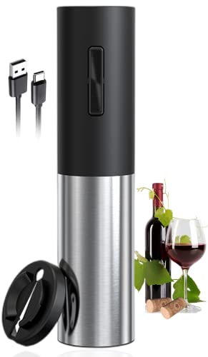 Electric Wine Opener Automatic Electric Wine Bottle Corkscrew Opener with Foil Cutter Rechargeable (Stainless Steel)
