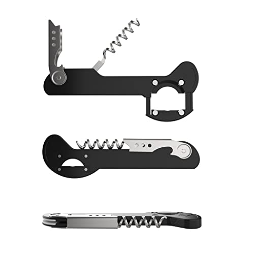 Houseables Boomerang Wine Opener Corkscrew 5 14 Black Cork Screw No Blade Foil Cutter 3 in 1 for Waiters Servers Sommelier Restaurant Open Bottles Beer Multi Use Compact