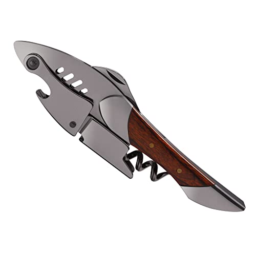 SIVERMISE Waiters Corkscrew Wine Bottle Opener with Foil Cutter Heavy Duty Stainless Steel with Premium Rosewood Handle Shark Shaped Wine Key Gift for Waiters Bartenders Sommelier