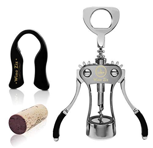 Wine Ziz Large Silver Wing Corkscrew Bottle Opener with Foil Cutter  Sturdy Metal Wine Cork Screw  BuiltIn Beer Cap Openers Accessories  Best Housewarming Kitchen Gift for Women and Men