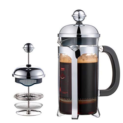 EAXCK 12oz French Press Coffee Maker 304 Stainless Steel Coffee Press 4 Level Filtration System Heat Resistant Thickened Borosilicate Glass Easy Clean100 BPA Free Suitable for Single Person Use