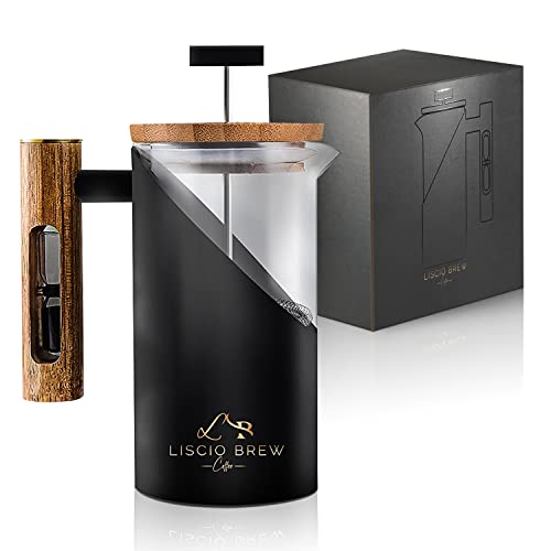 French Press Coffee  Tea Maker (27 oz) 304 Grade Stainless Steel  with Wooden handle  Hourglass  Coffee Press for Home  Travel  Camping