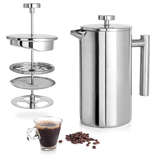 Mixpresso Stainless Steel French Press Coffee Maker 27 Oz 800 ml Double Wall Metal Insulation Coffee Press Tea Brewer Easy Clean And Easy Press Strong Quality Coffee Press (Stainless Steel)