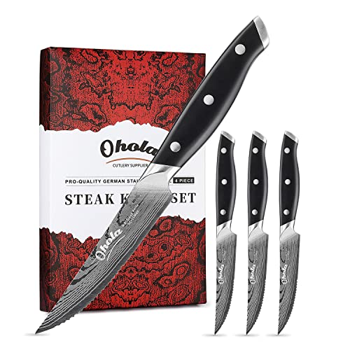 Ohola Premium Steak Knife Set Steak Knives Set of 4 45inch Serrated Steak Knives Dinner Knives German High Carbon Stainless Steel Gift Box