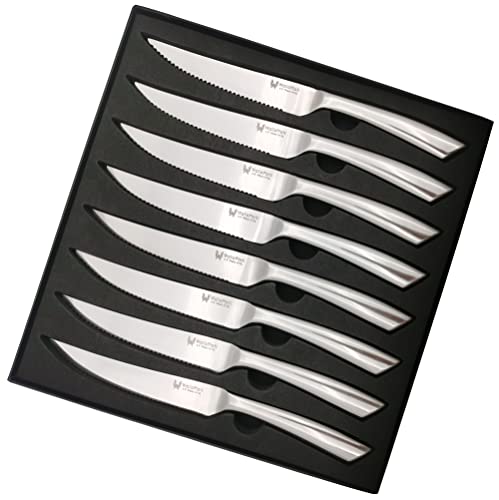 Steak Knife Set of 8  Premium Stainless Steel Dishwasher Safe Serrated Edge  Fashion Styles Polished Blade  Handle  45 Kitchen Dinner Table Knife Set Non Straight WALLOPTON