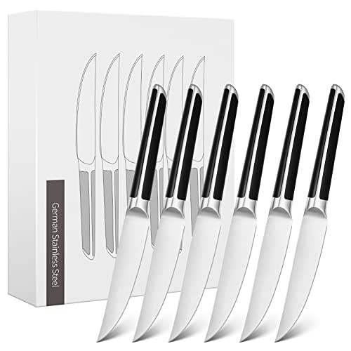Steak Knives45 inch NonSerrated Steak Knife Set of 6German Stainless Steel Forged Steakhouse KnifeKitchen Premium Sharp BladeTriangle HandleStraight Edge Dinner KnivesGift Box Included6166