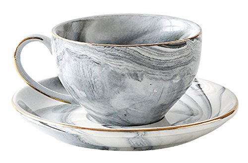 FUYU Gold Edge Marble Ceramic Espresso Coffee Cup and Saucer Set Tea Cup