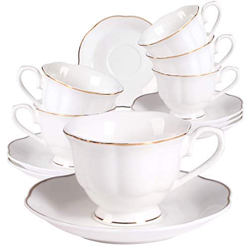 GuangYang 12 Pieces (Tiny Style) Mini Porcelain Espresso Cups with Saucers  25 Ounces Coffee Cup and Saucer set of 6 80ccWhite