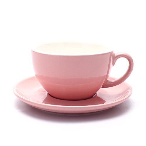 Coffeezone Americano Coffee Cup and Saucer Latte Art Cappuccino Barista Cups New Bone China Coffee Shop (Glossy Pink 85 oz)