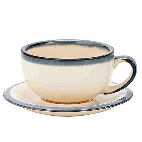 Coffeezone Vintage Design 12 oz Ceramic Latte Art Cappuccino Barista Cup with Saucer (Beige)