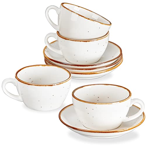 ONEMORE Cappuccino Cups with Saucers 65 oz Porcelain Coffee Cups for Latte Cafe Mocha Tea  Set of 4 Creamy White