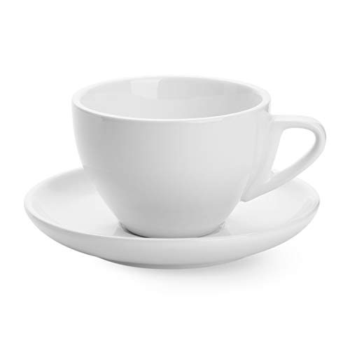 Sweese 403000 Porcelain Cappuccino Cup with Saucer  6 Ounce for Specialty Coffee Drinks Latte Cafe Mocha and Tea  White