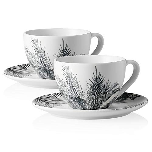 Sweese 425296 Porcelain Cappuccino Cups with Saucers  7 Ounce for Specialty Coffee Drinks Cappuccino Latte Americano and Tea  Set of 2 Gray