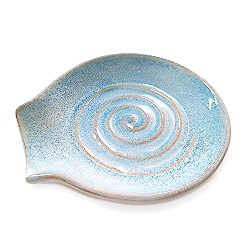 Ceramic Spoon Rest for Kitchen Counter  Utensil Holder (Large Spout  Light Blue)