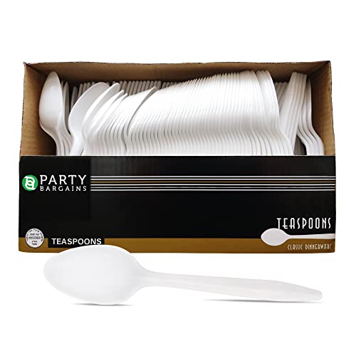 PARTY BARGAINS Plastic Teaspoons  400 Count Light Weight Disposable White Teaspoon Excellent for Desserts Appetizers Spices Samples or Every Day Use