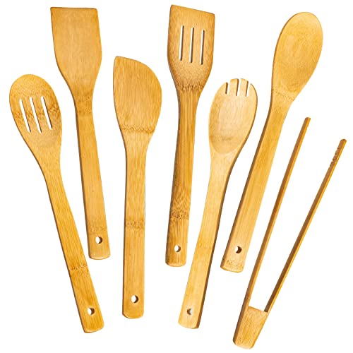 Wooden Spoons for Cooking 7Piece Kitchen Nonstick Bamboo Cooking Utensils Set Durable and Healthy Bamboo Wooden Spatula Spoon for Cooking Eisinly