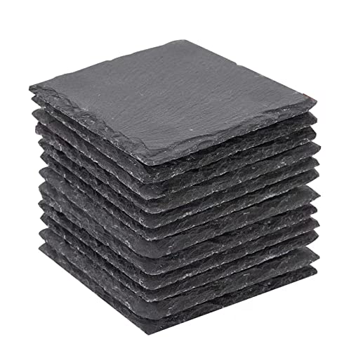 Cakocaco Set of 12 Slate Coasters NonStick AntiSlip Drink Coasters Personalized Engraving Available Bulk Square Coasters for Drinks Outdoor Stone Coasters for Any Wood Marble Dinning Table