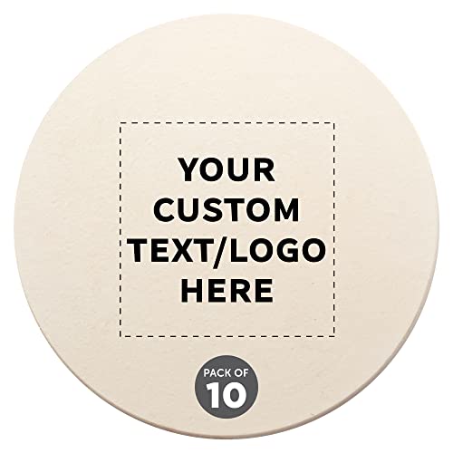 Custom Round Ceramic Coasters 4 Inches Set of 10 Personalized Bulk Pack  with Cork Bottom Pad Perfect for Hotel Bar Restaurant or Lounge  Natural