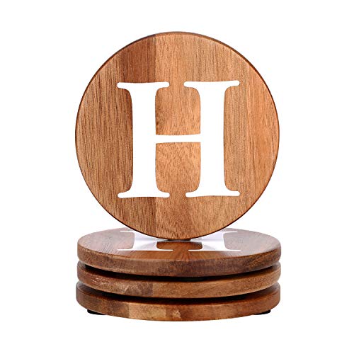 Wood Coasters Set Natural Wooden Letters Coasters for Drinks Set of 4 Wood Coasters Wedding Coasters Personalized Coasters Customizable with Name Monogrammed Letter P