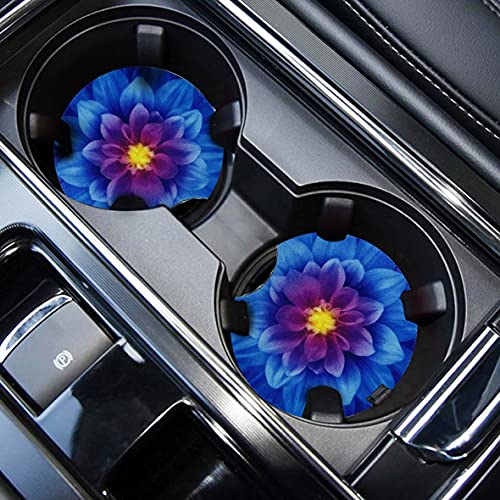 Car Cup Coasters for Drinks Absorbent Cute Car Coasters for Women  Men Cup Holder Coasters for Your Car with Fingertip Grip Auto Accessories for Women  MenPack of 2 (Bule Flower)