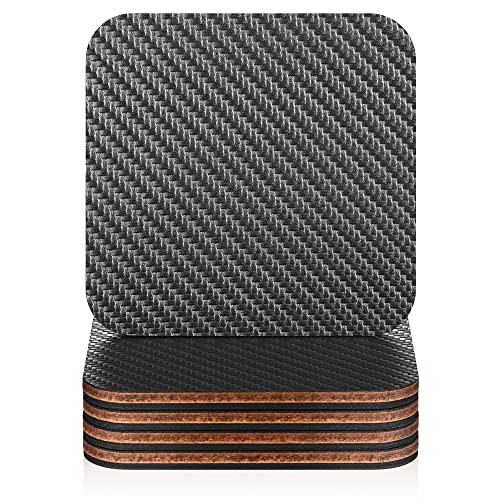 Modern Coasters for Drinks Premium Carbon  Wood Coaster  Unique Geometric Design  Protects Wooden Table  Unique Gift in Luxury Gift Box (Carbon Square)