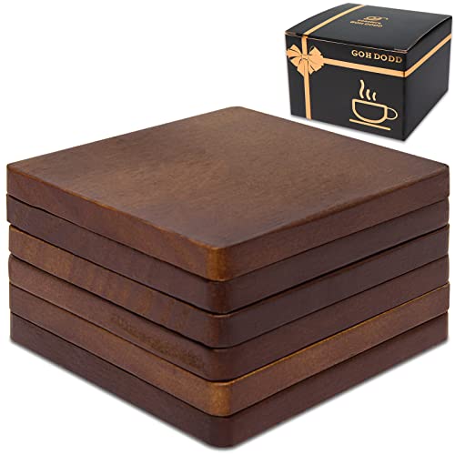 Wood Coasters for Drinks GOH DODD 4 Inch 6 Pieces Wooden Coasters Cup Coaster Set for Coffee Table Wooden Table Square