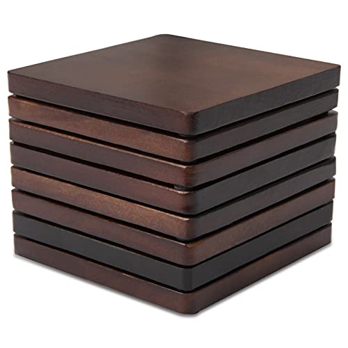 Wood Drink Coasters GOH DODD 4 Inch 8 Pieces Wooden Coasters Cup Coaster Set for Bar Kitchen Home Apartment Walnut Color Square