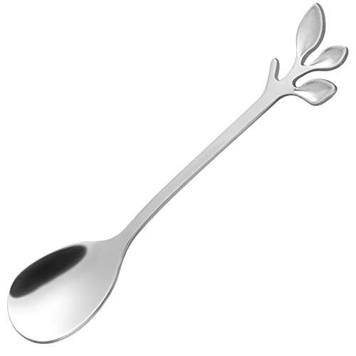 Coffee Spoons Set of 6 Demitasse Espresso Spoon Small Silver Stainless Steel for Cocktail Dessert Tea Dishwasher Safe Creatvie Mini Leaf