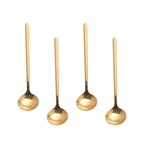 Espresso spoons Stainless Steel 4piece Vogue Mini Teaspoons set for Coffee Sugar Dessert Cake Ice Cream Soup Antipasto cappuccino 5 Inch frosted handle by Sweejar （Gold）