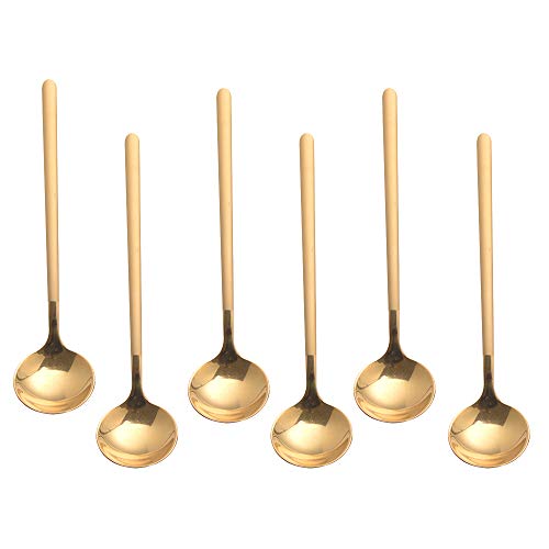 Sweejar 6Piece Espresso Spoons 188 Stainless Steel Vogue Mini Teaspoons Set for Coffee Sugar Dessert Cake Ice Cream Soup Antipasto Cappuccino 5 Inch Frosted Handle (Gold)