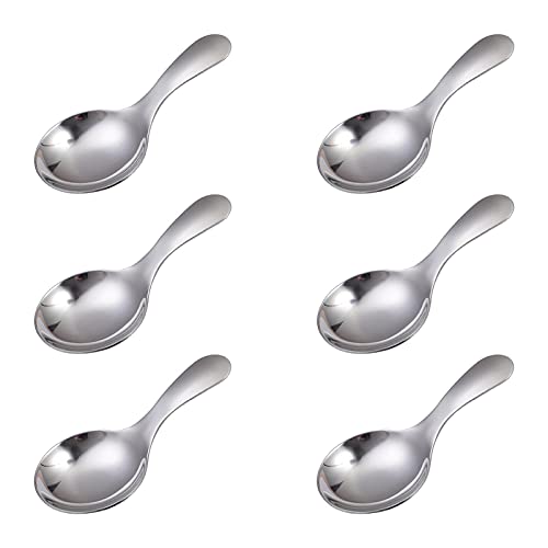 6pcs Stainless Steel Short Handle Spoons 354x177inch Round Dessert Spoons Ice Cream Spoon Use for Kitchen or Restaurant(Silver)