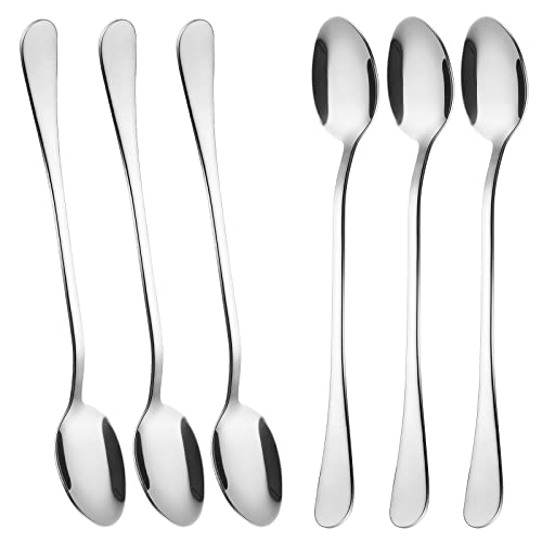 Bonasen 765 inch Tea SpoonLongHandled ice Tea Spoon Ice Cream Spoon Cocktail SpoonTea Spoons Stainless SteelCoffee Spoons Set of 6(Silver 765inch)