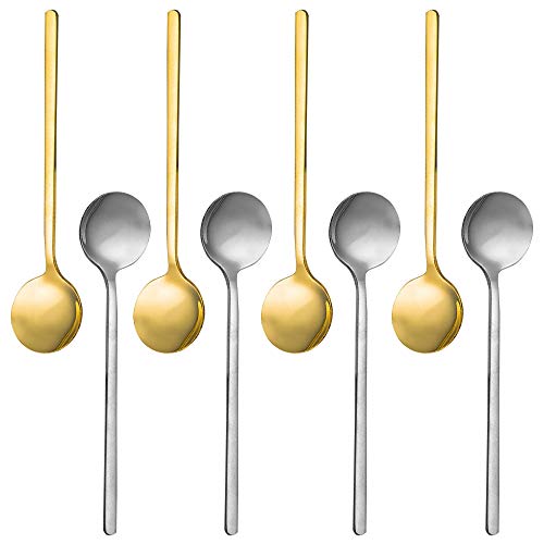 Pack of 8 Gold  Silver Plated Stainless Steel Espresso Spoons findTop Mini Teaspoons Set for Coffee Sugar Dessert Cake Ice Cream Soup Antipasto Cappuccino 53 Inch