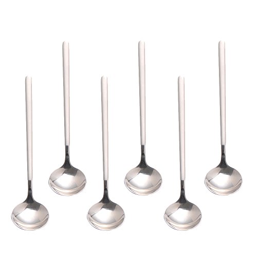 Sweejar 6Piece Espresso Spoons 188 Stainless Steel Vogue Mini Teaspoons Set for Coffee British Tea Dessert Cake Ice Cream Cappuccino 5 Inch Frosted Handle (Silver)