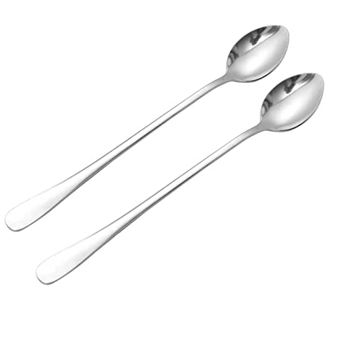 wjqlinyuzi 2pcs Long Handled Stainless Steel Sharpround Head Spoon Ice Cream Coffee Teaspoon Cocktail Stirring Spoon Sharp Silver 001 001