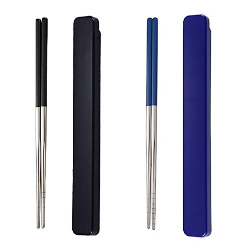 Portable Chopsticks SUS304 Stainless Steel Chopsticks with Case for SchoolCampingTravel Bento Box 9 Inches in length Alternative to Wooden (BlackBlue)