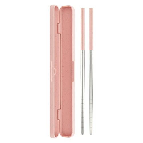 Stainless Steel Travel Chopsticks with Case Portable Kitchen Utensils Reusable (Pink)
