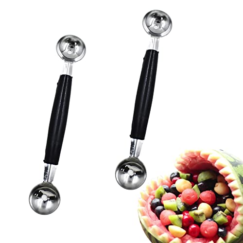 2 Pack Double Ended Headed Fruit Icecream Ball SpoonStainless Steel Melon BallerSmooth Round Melon Balls Melon Scoop for WatermelonIce CreamFruitsSorbetMeatball