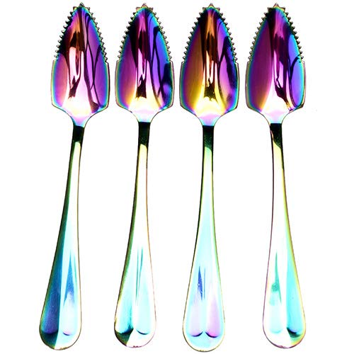 Stainless Steel Grapefruit Spoons for Citrus Fruit Rainbow Magic Mirror Finish Serrated Grapefruit Spoons Watermelon Dessert Spoon Set of 4