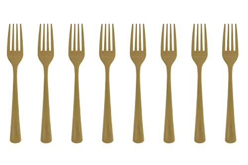 Exquisite Solid Color Premium Plastic Cutlery Heavy Duty Plastic Disposable Forks  50 Count  Gold