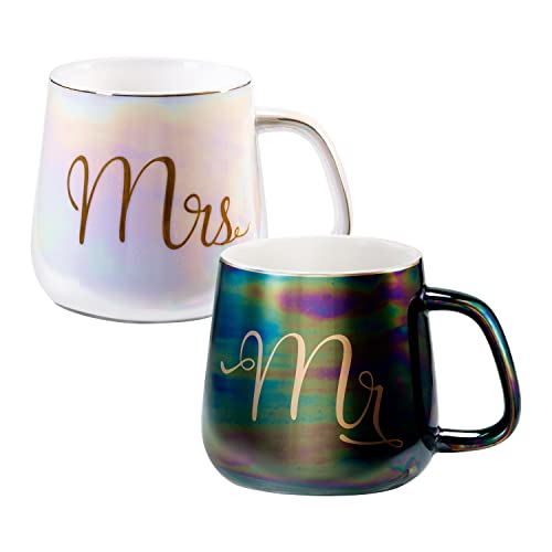 Cutiset Mr and Mrs Ceramic Coffee MugsValentines Day for CouplesGifts for Bridal Shower Engagement Wedding and Married Couples AnniversaryFor Tea Coffee and Hot ChocolateHolds 14 oz