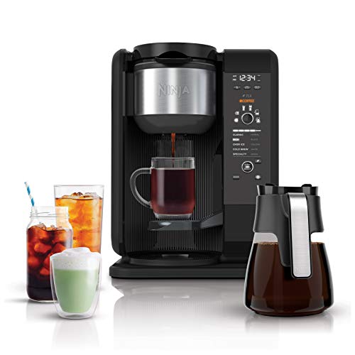 Ninja Hot and Cold Brewed System AutoiQ Tea and Coffee Maker with 6 Brew Sizes 5 Brew Styles Frother Coffee  Tea Baskets with Glass Carafe (CP301)