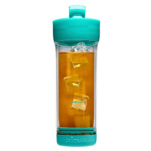 Primula Press and Go Iced Tea Iced Tea Brewer and Tumbler For Loose Leaf or Bagged Teas Double Wall Travel Tea Mug with Stainless Steel Infuser Leakproof Dishwasher Safe Teal