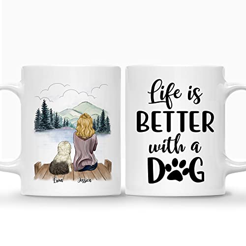 GOSSBY Personalized Dog Mug  Life is Better with Dog Mug (Girl and 1 Dog)  Customized Coffee Mug with Dog Picture  The Dog Mug with Stunning Background and Quote  White Twotone Ceramic Dog Mug