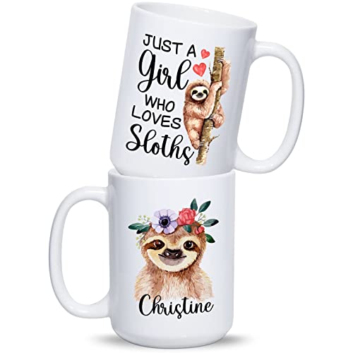 Just A Girl Who Loves Sloths Coffee Mug Personalized Sloth White Teacup 11oz 15oz Custom Name Sloth Mug Novelty Sloth Ceramic Mug Gifts For Sloth Lovers Sloth Coffee Cup For Animal Lover