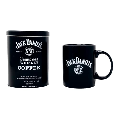 Laras Gourmet Passions Jack Daniels Coffee bundled with Jack Daniels Mug and a measuring scoop  100 Arabica  Medium Roasted Ground Coffee Kosher  Official Licensed  8 fl oz Mug Black